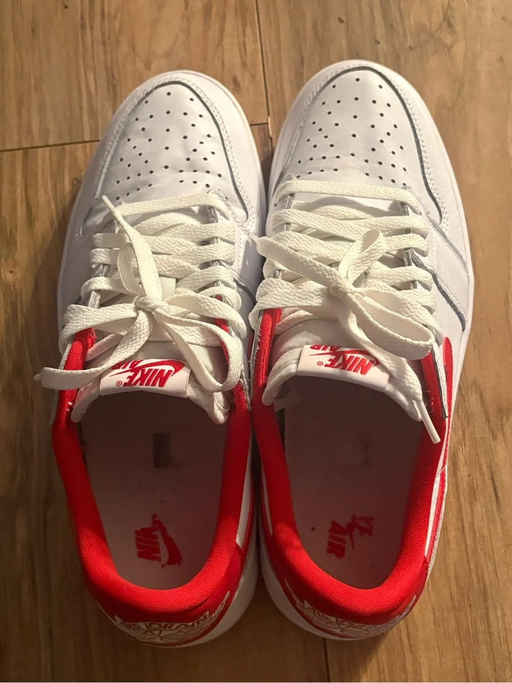 Nike White and Red Low Top Sneakers Jordan